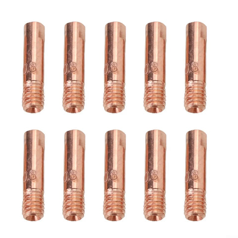 10 Pack MIG Welding Tips M6 Nozzles Copper, Heavy-Duty High Temp Resistant Set For 0.6mm To 1.2mm Wire, front view of copper tips