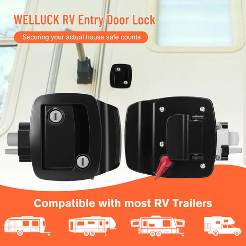 Rugged RV Entry Door Lock With Paddle Deadbolt 100 Percent Metal Camper Door Latch Handle Zinc Alloy RV Door Lock Replacement Kit For Travel Trailers And Cargo Haulers Black Finish Not Key Alike
