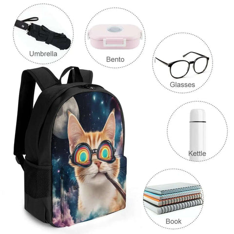 Unisex Laptop Backpack With Big Storage For Work And College Dope Galaxy Space Cat Sunglasses Theme Easy To Organize Comfortable Breathable Straps