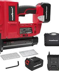 Cordless 20V 18 Gauge Brad Nailer Kit With 2 In 1 Nail Gun And Stapler, 4.0Ah Battery and accessories shown
