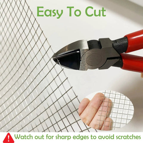 Close-up of pliers cutting 4 Mesh Stainless Steel Wire Mesh Sheets 11.8 X 23.6 Inches, showing easy-to-cut feature
