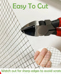 Cutting 304 Stainless Steel Wire Mesh Vent Cover With One Quarter Inch Holes using pliers, close-up view with hand holding mesh.