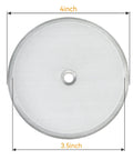 Front view of a stainless steel 4-inch French press filter screen disc with central hole.