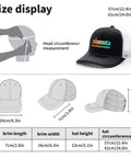 Lightweight Mens Trucker Cap With Adjustable Buckle showing size dimensions and measurements for accurate fit, classic style.