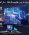 Wireless HDMI Transmitter And Receiver Kit With 4K Decode And 1080P Output streaming from laptop to TV, plug and play.