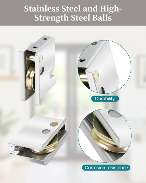 Sliding Patio Door Rollers One And One Half Inch Steel Ball Bearing Rollers Two Pack Adjustable Height Silver Finish Compatible With Pella Doors After 1992 Durable Stainless Steel Construction For Lasting Reliability And Quiet Smooth Operation On Track