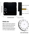 Dimensions and components of DIY Clock Repair Kit With 28mm Shaft Quartz Movement High Torque Battery Operated Silent Sweeping Mechanism