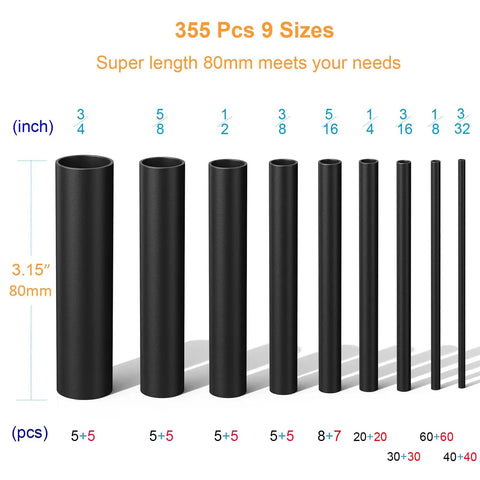 Heat Shrink Tubing Kit 355pc 9 Sizes 3:1 Adhesive Lined Waterproof Marine Grade For Electrical Wiring Black And Red
