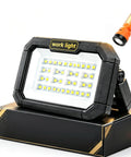 Rechargeable Camping Solar Light, Solar Work Light, Portable LED Flood Light on display with bright white LEDs.