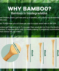 Why Bamboo? Display with bamboo golf tees illustration and sustainable benefits text on biodegradable materials.
