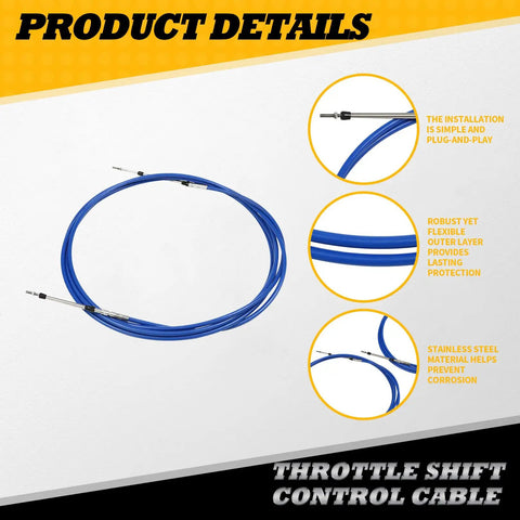 Two Pack 20Ft Marine Throttle Shift Remote Control Box Cable for Outboard Engine Boat Motors, blue cable design and details