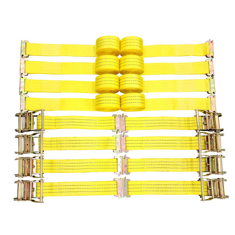 Heavy Duty Ratchet Tie Down Straps 2 Inch Wide By 15 Foot Long For Safe Cargo Securement 8 Pack with Zinc Plated Hardware