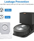 18 Pack Vacuum Bags For Roomba Series Fit I7 I7 Plus I3 I3 Plus I4 I4 Plus I6 I6 Plus I8 I8 Plus I1 I1 Plus J7 J7 Plus S9 S9 Plus With Automatic Dirt Disposal Compatibility And Upgraded Sealing For Cleaner Longer Lasting Vacuum Performance, showing vacuum and bag with 30-bin capacity label
