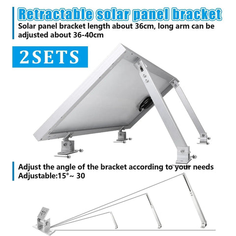 Heavy Duty Adjustable Solar Panel Tilt Mount Bracket Solid Aluminum Roof RV Boat Support Kit Fits 50W To 400W Panels with adjustable arm.