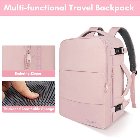 Pink Women Travel Backpack Carry On With Shoe Compartment And Water Bottle Pocket, TSA 15.6 Inch Laptop, Flight Approved, Wet Pocket