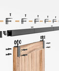 Five-Foot Box Rail Sliding Barn Door Hardware Kit with wall mount track, shown with heavy duty black steel construction components.
