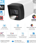 4MP Mini Bullet PoE IP Camera Outdoor With Strobe Light And Audible Alarm, weather-resistant AI-powered security camera