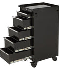 Side view of 5 Drawer Rolling Tool Cabinet 17 Inch 75 Pound Capacity Welded Steel Construction With Rust Resistant Powder Coat Heavy Duty Garage Organizer With Smooth Glide Wheels For Tools And Hardware