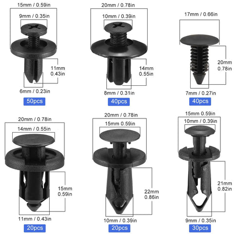All In One 265 Piece Car Bumper Retainer Clip Kit With Six Size Plastic Rivets Auto Fasteners Push Pins for trims and bumpers