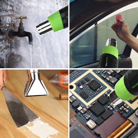 Heavy Duty 12 Point 5 Amp Heat Gun Kit With Dual Temperature Settings 300C And 500C Includes Four Nozzles in use for various tasks