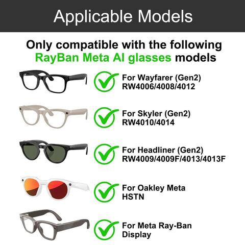 Image showing compatibility for No Mess Replacement Screw Kit That Slips Right Into Ray Ban Meta Wayfarer Skyler Headliner Gen One Two.
