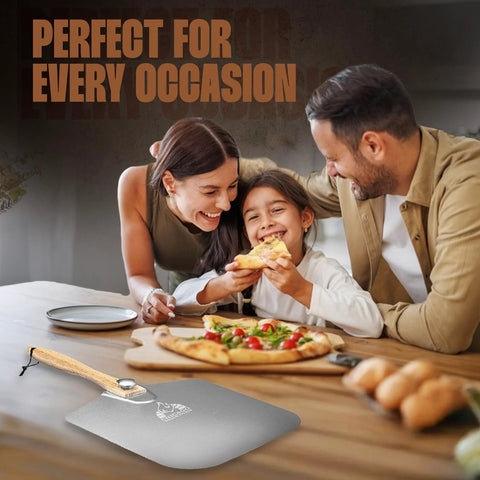 Aluminum pizza peel with foldable wooden handle, 12x14 inches, silver paddle for sliding pizzas