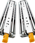 Heavy Duty Full Extension Ball Bearing Drawer Slides One Pair With Lockable Positioning Wheels, chrome finish and smooth glide mechanism.