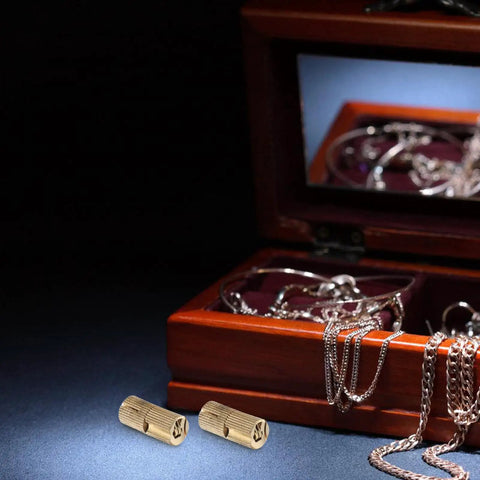 Vintage Style Concealed Brass Hinges Set Of 8 For Jewelry Boxes And Wooden Cabinets, shown with open jewelry box.