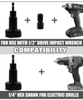 Wheel Hub Cleaning Tool Kit Includes Wheel Stud Cleaner And Hub Resurfacing Kit With Eight Pads For Quick Rust Removal Fits One Half Inch Wrenches Or Power Drill Automotive Maintenance showing compatibility with impact wrenches and electric drills