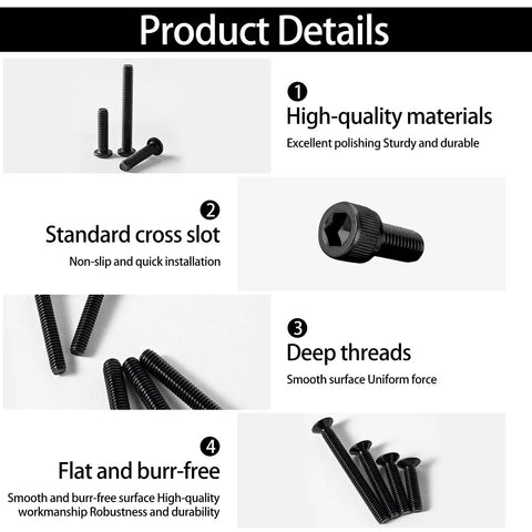 Product details of 120 Pack M3x30mm Hex Socket Head Cap Screws 12.9 Grade Alloy Steel Black Oxide Full Thread fasteners.