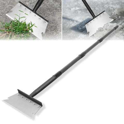Heavy Duty Flat Shovel Scraper With 59 Inch Handle For All In One Yard Cleanup Including Weeding Moss Removal Wall Scraping Snow And Ice Melt Edging Trenching And Outdoor Floor Scraping Tough As Nails Outdoor Cleanup Tool displayed with ice and grass