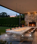 5CCT Low Voltage Outdoor Hanging Lights Set with starry sky lighting over patio table, LED landscape pendant lights