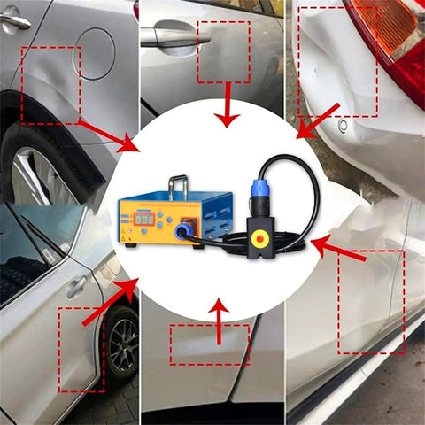 Efficient Electromagnetic Induction Paintless Dent Repair Kit for Quick Car Body Fixes Dents Dings Hail Damage And Door Dings DIY Auto Body Repair Tool Fast 30 Second Fix shown with car panels