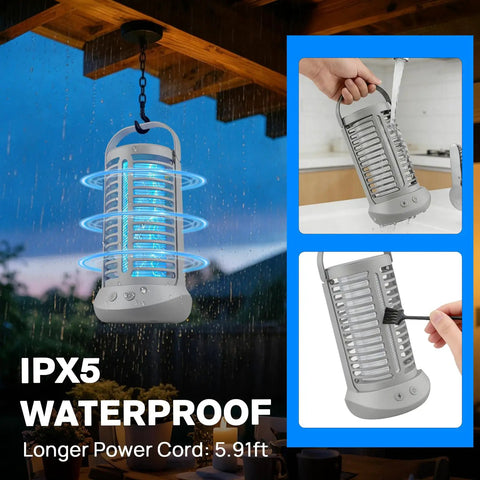 Outdoor Mosquito Zapper With LED Light And 4000mAh Battery, Rechargeable Insect Killer Lamp For Patio And Yard, Grey