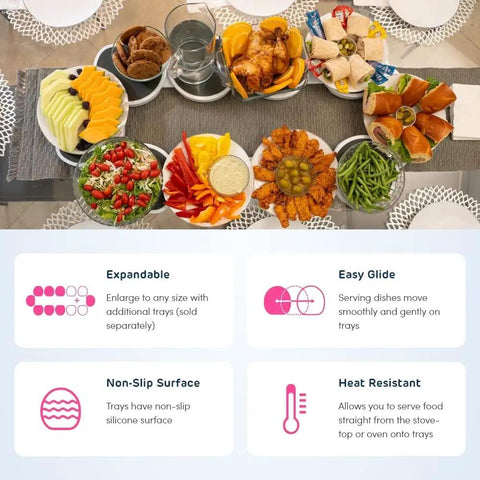Expandable Lazy Susan Turntable For Rectangular Dining Tables serving a variety of dishes with easy glide, heat resistant surface.