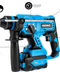Beast Of A Cordless Rotary Hammer Drill With Brushless Motor SDS Plus 20V Battery And Fast Charger, side view features