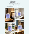 Slick Portable Mini Washing Machine For Underwear And Socks Featuring Three Gentle Wash Programs in various settings like hotel and dorm.