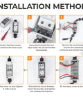 Installation guide for 40Amp 550V DC Solar Panel Disconnect Switch For Solar PV Homes Mini Circuit Breaker Box with steps and tools.