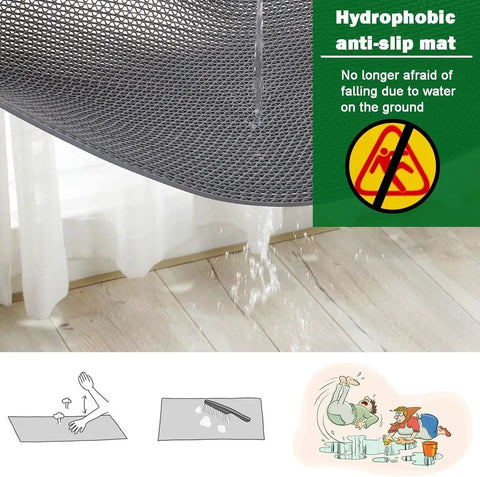 Water flowing through Drainage Non Slip Floor Mat 3 Feet By 16.4 Feet PVC Mesh Heavy Duty for wet areas