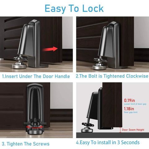 Instructions for Heavy Duty Portable Door Jammer With Stopper Lock For Hotel Room Safety And Home Entry Defense Rock Solid Travel Door Brace.