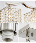 Close-up of Crystal Chandelier Four Light Linear Raindrop Pendant Ceiling Light With Nickel Finish, E12 base, and 59-inch rod detail.