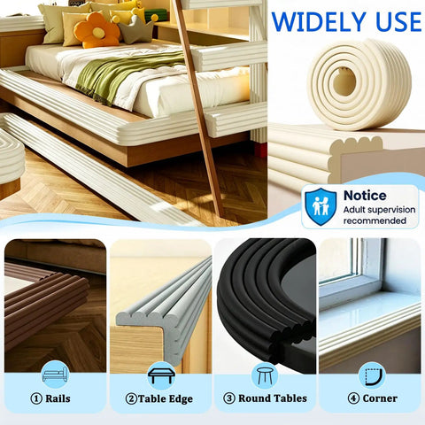 Thick W Shape Baby Proofing Edge Protectors Soft Foam Corner Guards Self Adhesive Furniture Bumpers on furniture and corners.