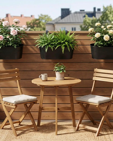 Balcony with 16 Inch Railing Planter Set Of 3 For Outdoor Plants With Detachable Hooks And Drain Holes Large Metal Balcony Pots