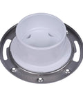 Solid 3 Or 4 In Fast Set White PvC Closet Flange With Heavy Duty Stainless Steel Ring and slick alignment slots for easy installation.