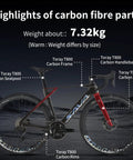 Di2 Full Carbon Road Bike With Ultra Light Frame And 24 Speed Shimano R9270 Groupset Hydraulic Disc Brakes Pro Grade Racing Carbon Bicycle For Adults Ultra Stiff Climb Ready 50cm Black showing weight and carbon parts details.