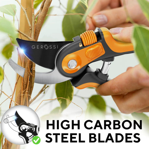 Effortless Garden Pruning Shears With Ultra Sharp Blades And Adjustable Comfort Handles For All Hand Sizes in use on branch
