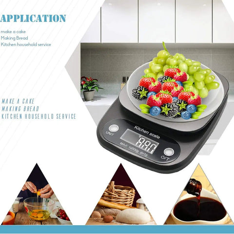 Pro 22Lb Digital Kitchen Scale For Meal Prep And Weight Loss with tare function, showing fruit on stainless steel platform in kitchen