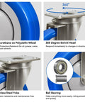 Tough As Nails Five Inch Stainless Steel Casters Smooth As Butter Polyurethane Wheels Built Like A Tank Industrial Swivel Set showing wheel materials and swivel head features.