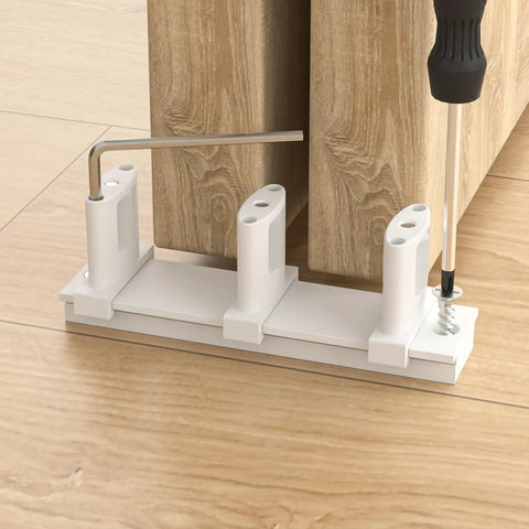 Sliding Closet Door Floor Guide With Riser Plate White Finish DIY Friendly Adjustable Bypass Guide Upgraded Three Roller Design Height Adjustable Dual Sided Rollers No Wobble For Non Standard Door Thicknesses And Uneven Floors installation.