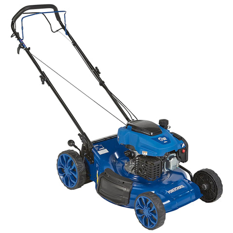 21 Inch 3 In 1 Self Propelled Gas Lawn Mower With 200cc OHV Engine Kickin Power Through Thick Grass Wet Yards And Uneven Terrain Mulch Bag Side Discharge For Easy Cleanup, blue steel deck